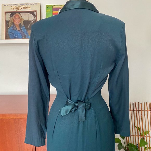 80s Vintage Jade Green Button Down Pencil Dress Size S - Picture 2 of 6